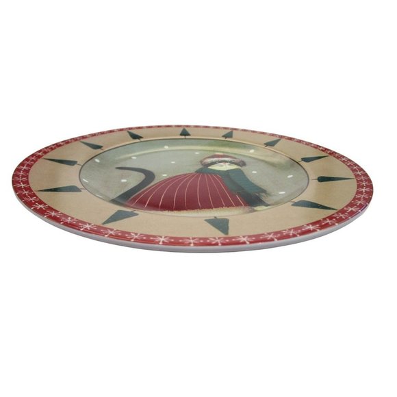 Sakura Fiddlestix Holiday Cat Red Coat Hat Stoneware Holly Rim Salad Plate EUC - Picture 4 of 6